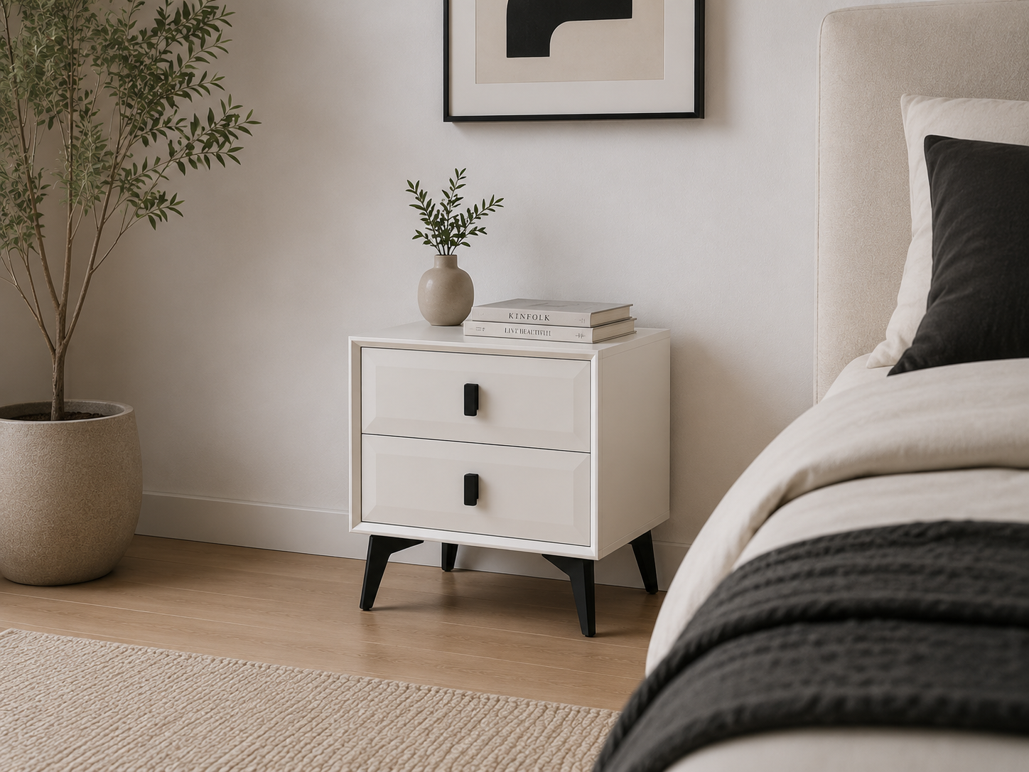 2-Drawer Grey Nightstand